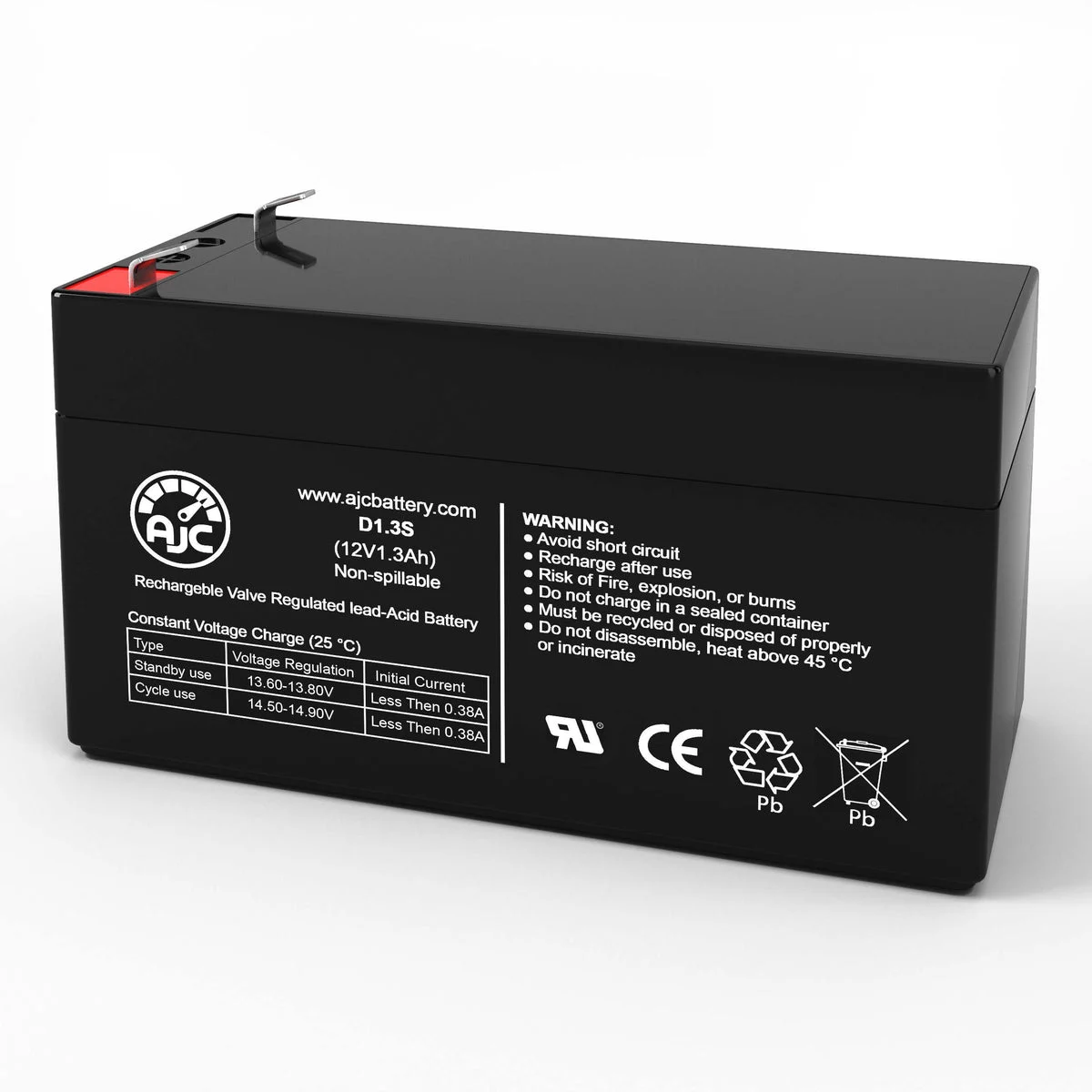 AJC Battery Compatible with Consent GS121-3 12V 1.3Ah Sealed Lead Acid Battery