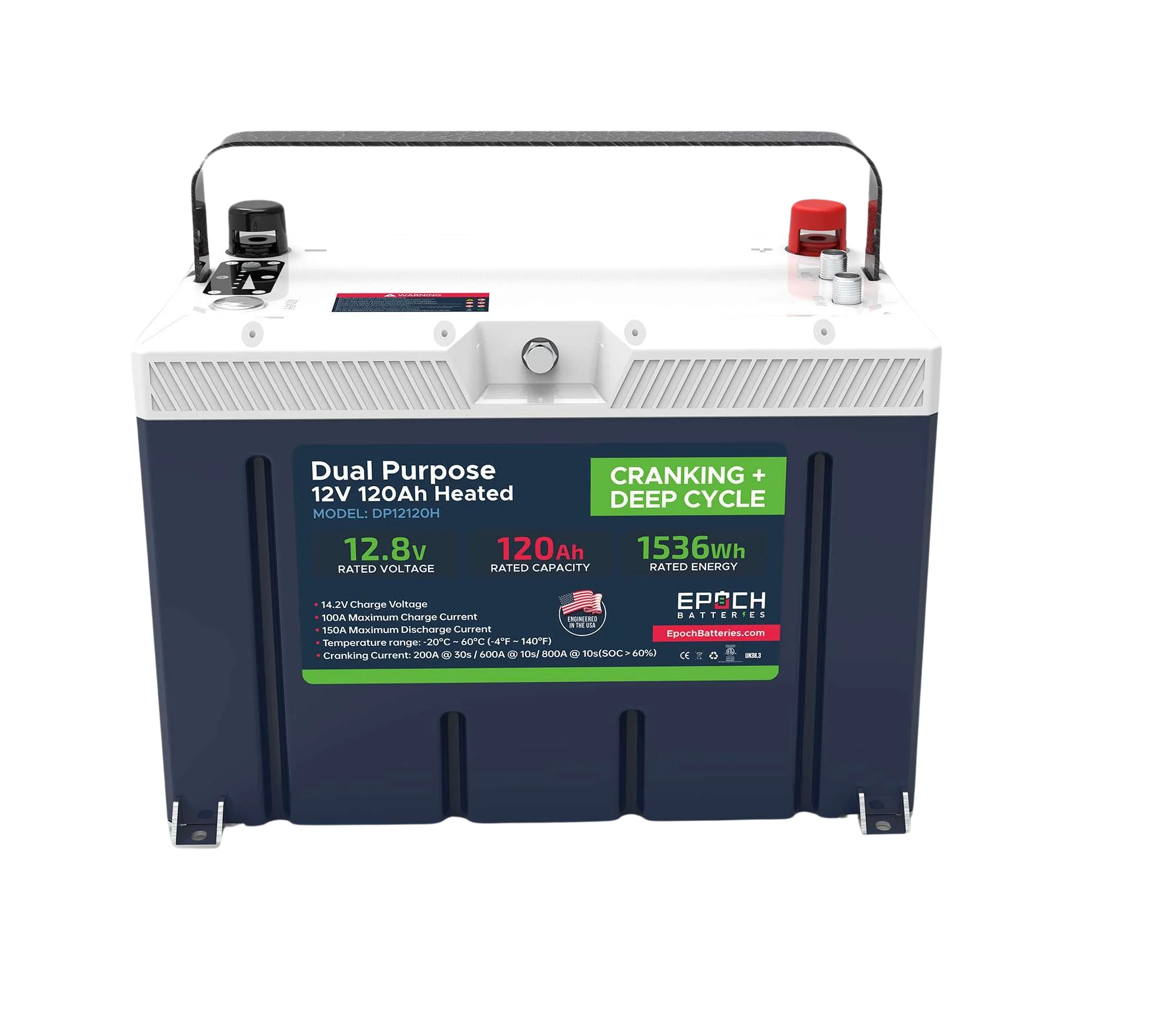 Epoch 12V 120Ah - Group 27 - Cranking & Deep Cycle Lithium Battery (Dual Purpose)