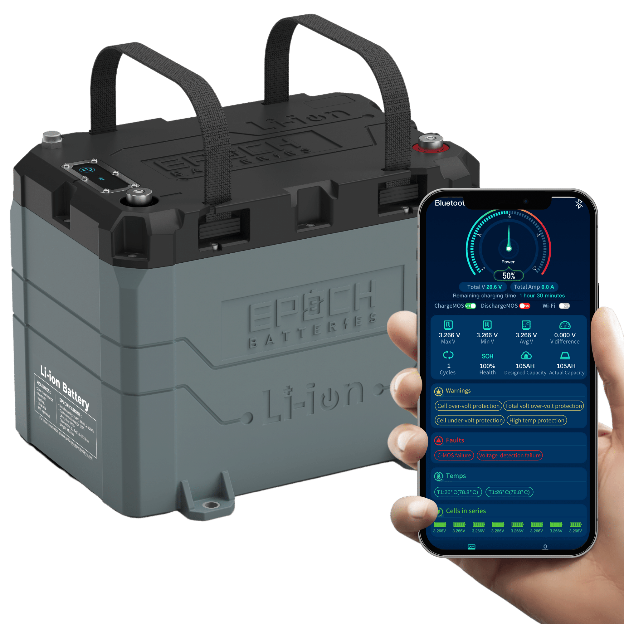 Epoch 12V 50Ah Marine Battery - Lithium Trolling Motor Battery