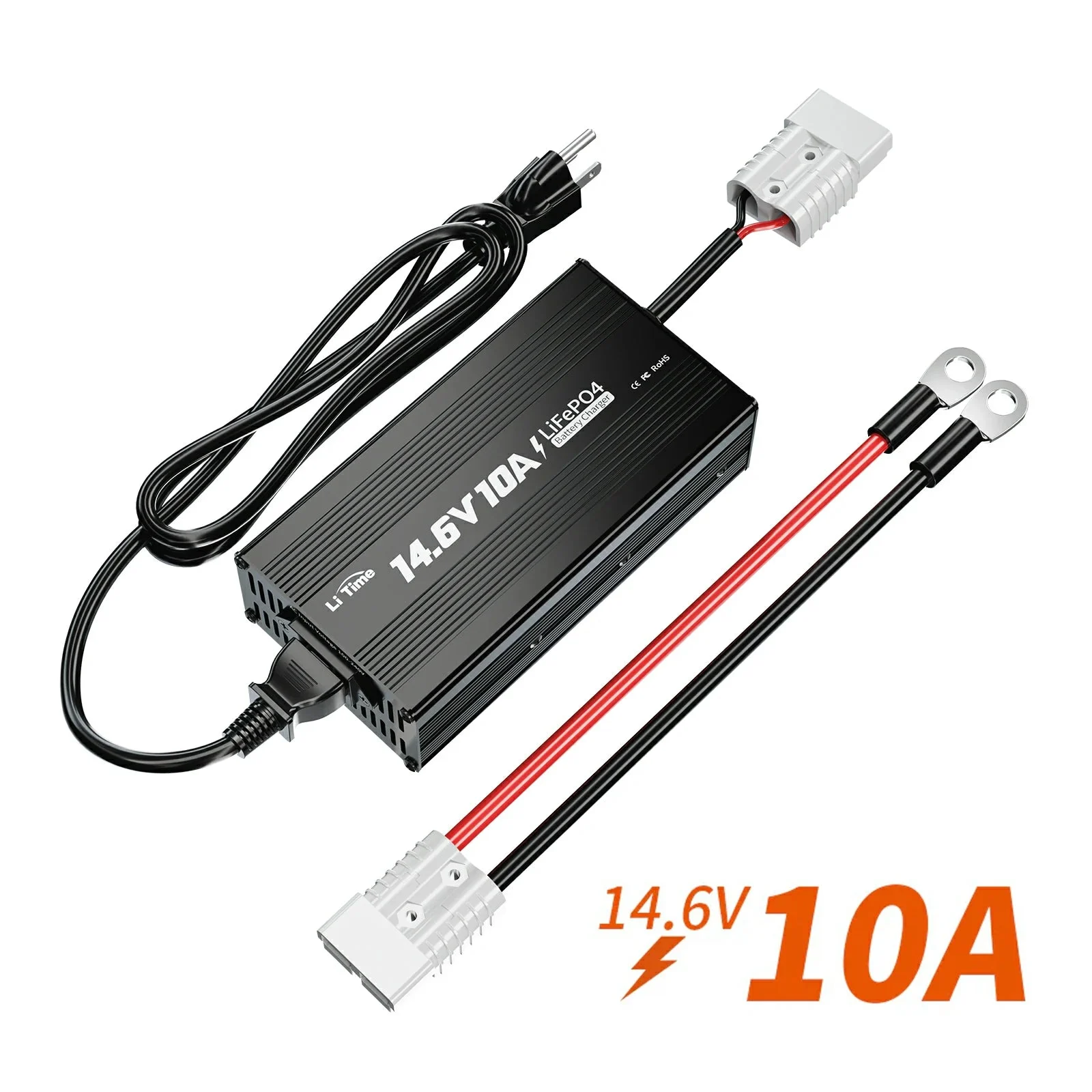 LiTime 12V (14.6V) 10A LiFePO4 Battery Charger Rechargeable Batteries of Car, Truck, Boat, RV