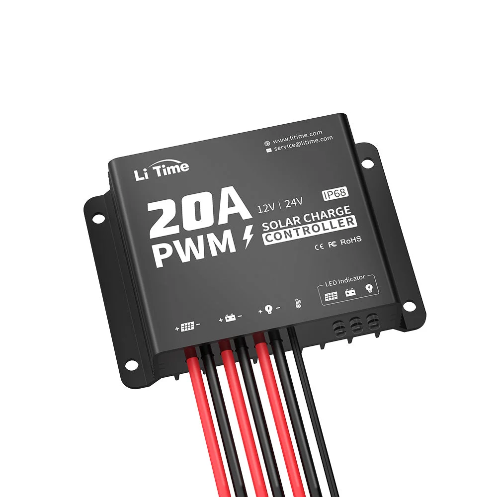 LiTime 12V/24V 20A PWM Solar Charge Controller with Bluetooth