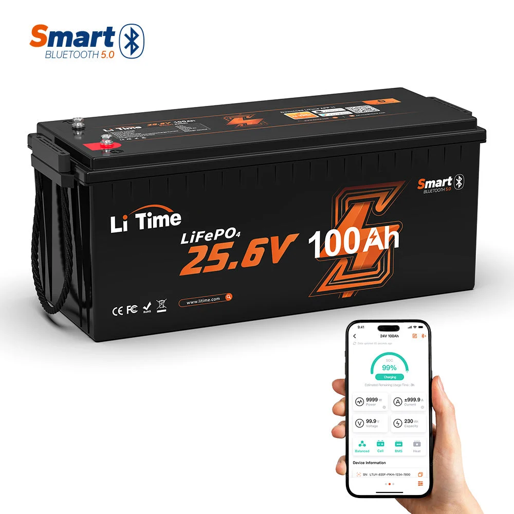 LiTime 24V 100Ah Bluetooth Lithium Battery with Low-Temp Cut-Off Protection, for Trolling Motors, RVs, Marine, Off-Grid and Home Energy
