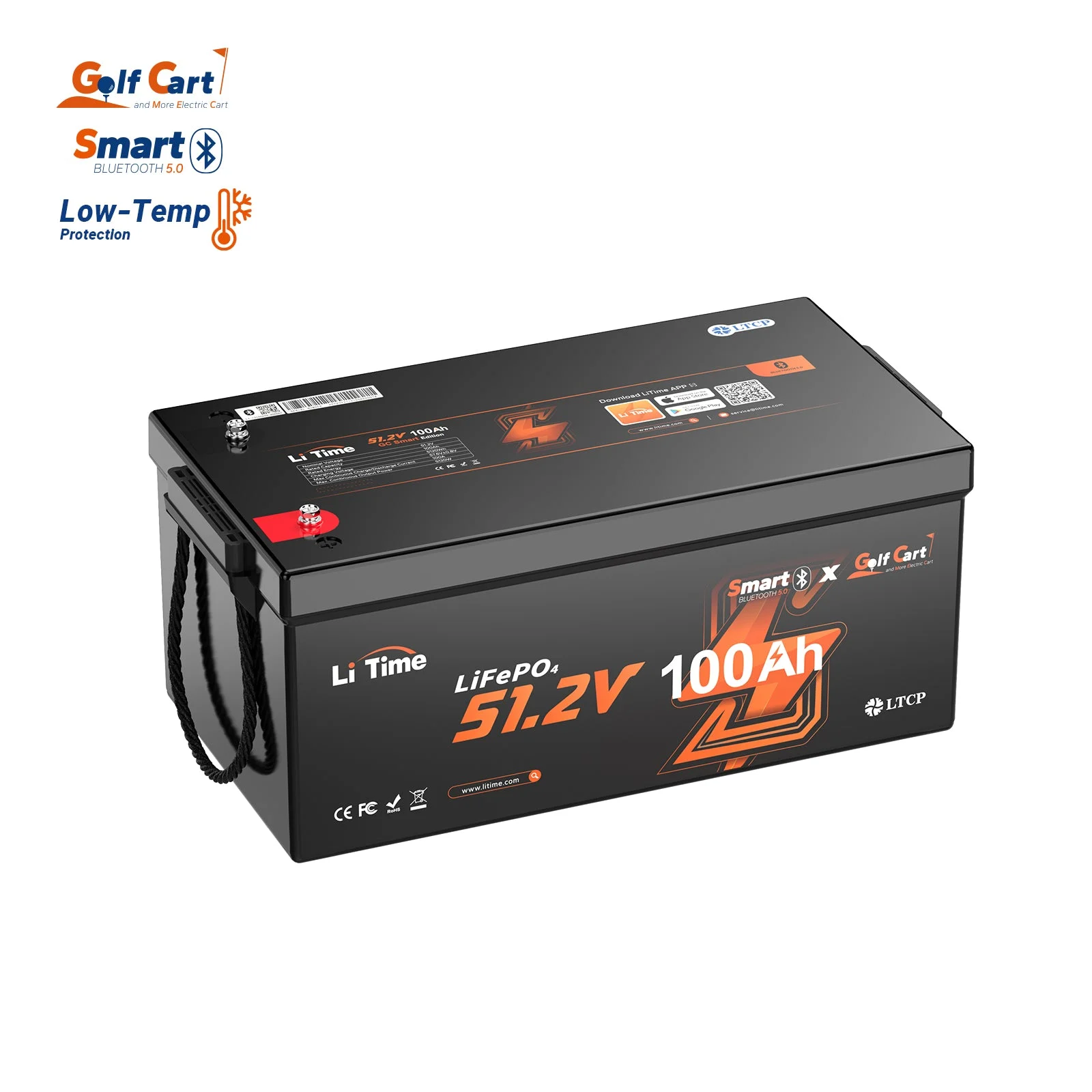 LiTime 48V 100Ah Bluetooth Lithium Battery | For Golf Carts and Lawn Mowers