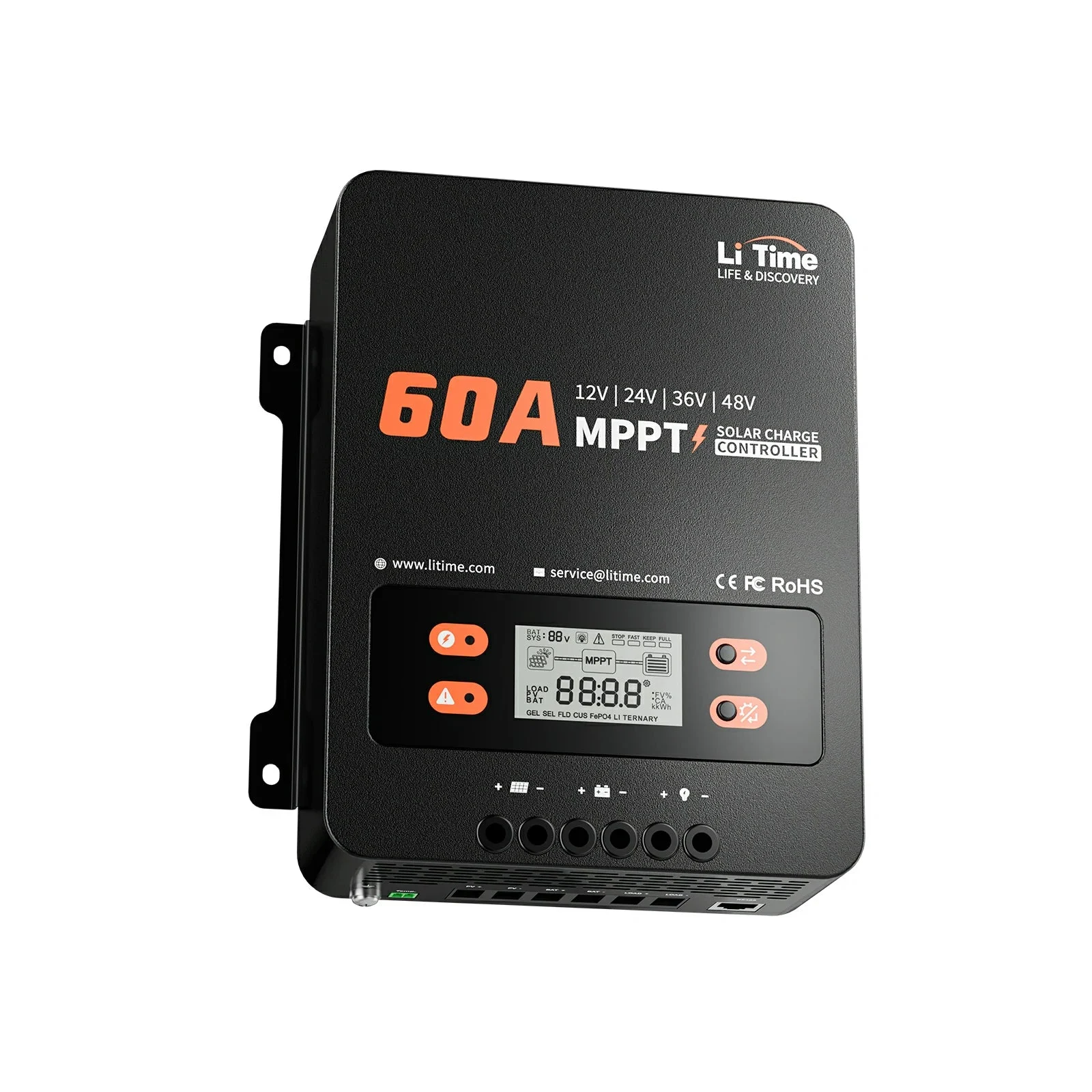LiTime 60A MPPT 12V/24V/36V/48V Solar Charge Controller without Bluetooth Adapter