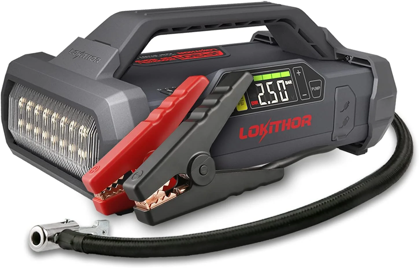 Lokithor Jump Starter with Air Compressor, 2000Amp 20000mAh 12V Car Battery Booster Pack for Up to 8L Gas or 6L Diesel Engines, 150 PSI Tire Inflator with Digital Screen, 30 Months Ultra-Long Standby