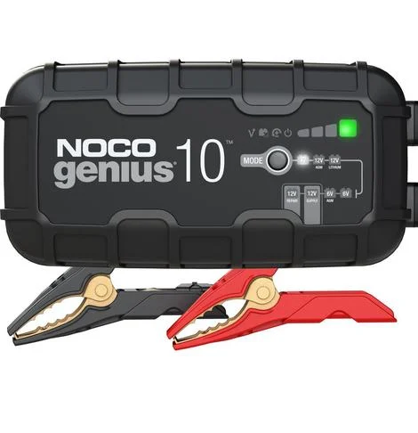 NOCO GENIUS10, 10-Amp Fully-Automatic Smart Charger, 6V and 12V Portable Battery Charger, Battery Maintainer, Trickle Charger, and Battery Desulfator with Temperature Compensation