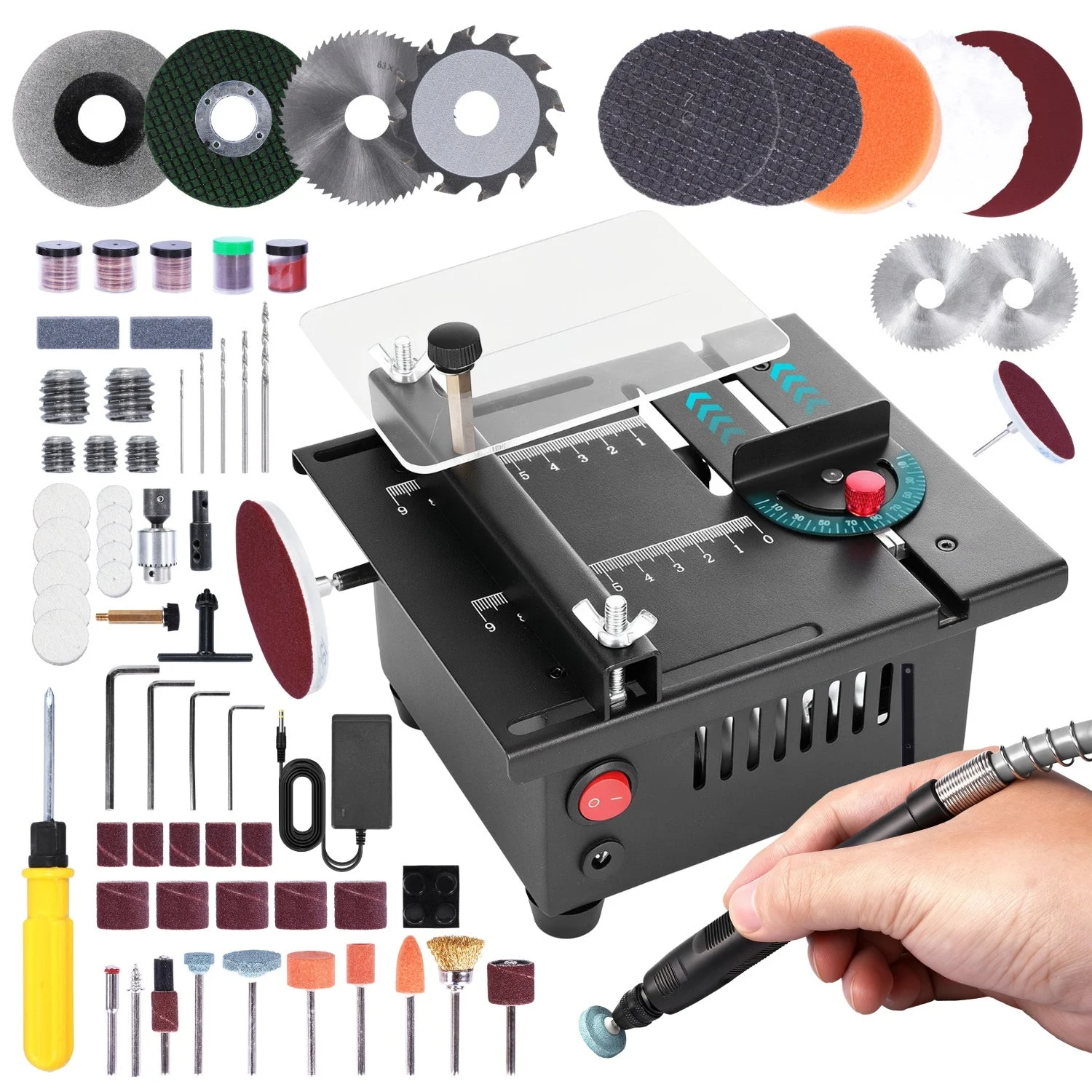 ONEVAN Corded Mini Table Saw 220V – 96W Compact Precision Cutter, 63mm Blade, 9000RPM