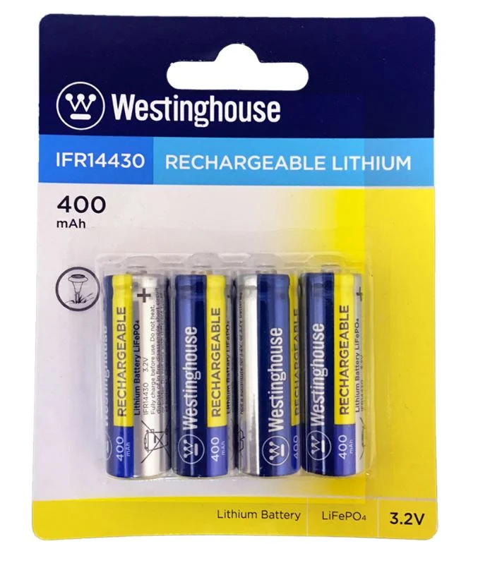 Westinghouse IFR14430 Lithium Phosphate Rechargeable Battery 400mAh Blister Pack of 4